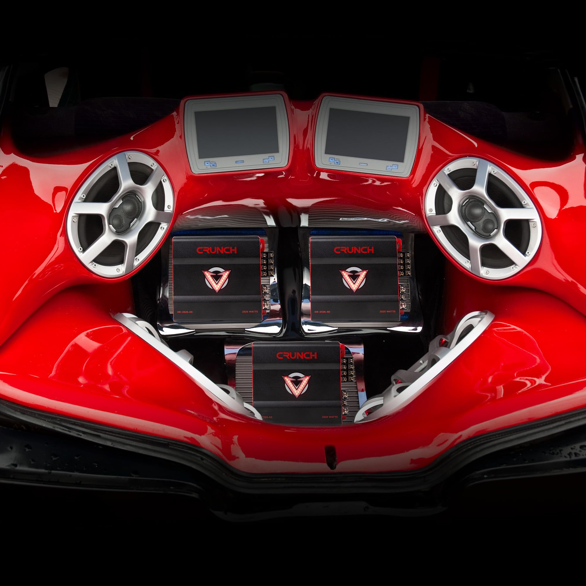 Crunch 2525W 4 Channel Subwoofer Car Audio Amplifier with Adjustable Crossovers, Bass Knob & Remote, LED VU-Meter, QTD Cooling and PWM Power Supply Crunch 2525W 4 Channel Subwoofer Car Audio Amplifier with Adjustable Crossovers, Bass Knob & Remote, LED VU-Meter, QTD Cooling and PWM Power Supply